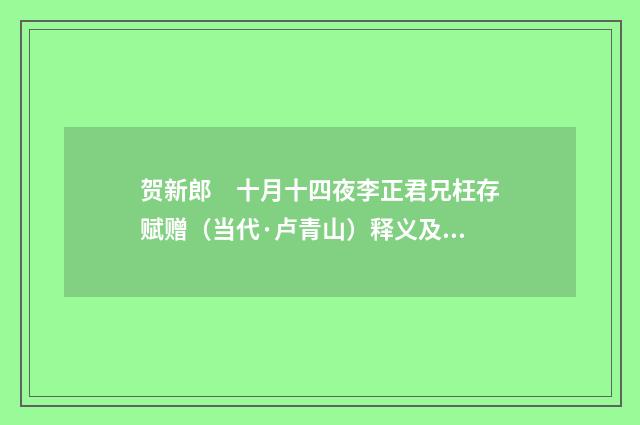 贺新郎　十月十四夜李正君兄枉存赋赠（当代·卢青山）释义及解释