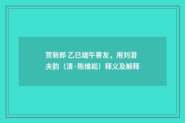 贺新郎 乙已端午寄友，用刘潜夫韵（清·陈维崧）释义及解释