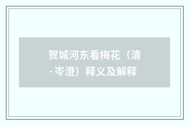 贺城河东看梅花（清·岑澄）释义及解释