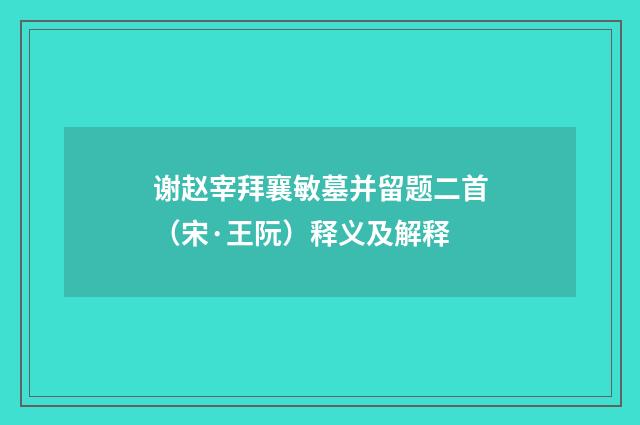 谢赵宰拜襄敏墓并留题二首（宋·王阮）释义及解释