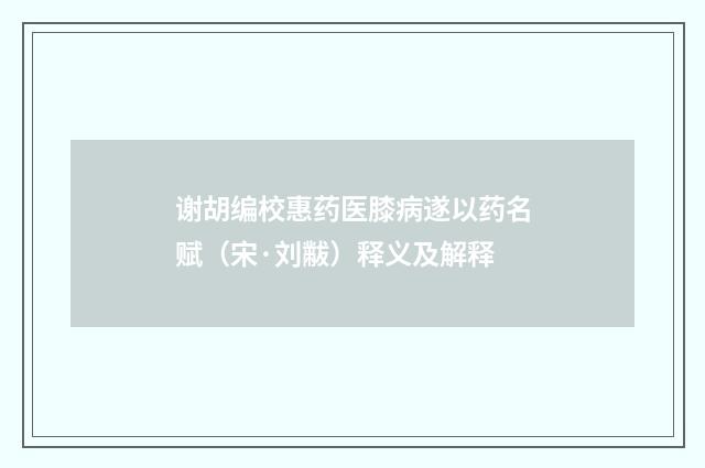 谢胡编校惠药医膝病遂以药名赋（宋·刘黻）释义及解释