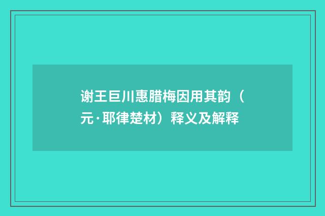 谢王巨川惠腊梅因用其韵（元·耶律楚材）释义及解释