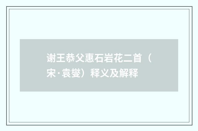 谢王恭父惠石岩花二首（宋·袁燮）释义及解释