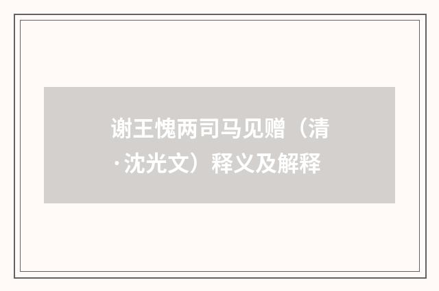 谢王愧两司马见赠（清·沈光文）释义及解释