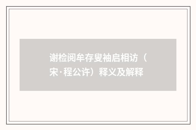 谢检阅牟存叟袖启相访（宋·程公许）释义及解释