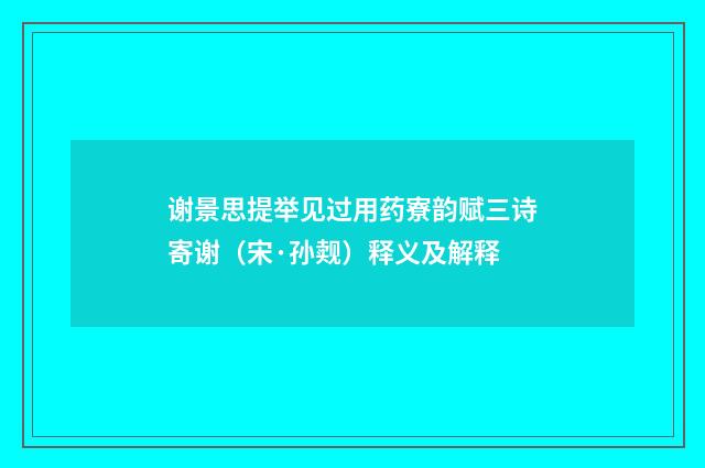 谢景思提举见过用药寮韵赋三诗寄谢（宋·孙觌）释义及解释