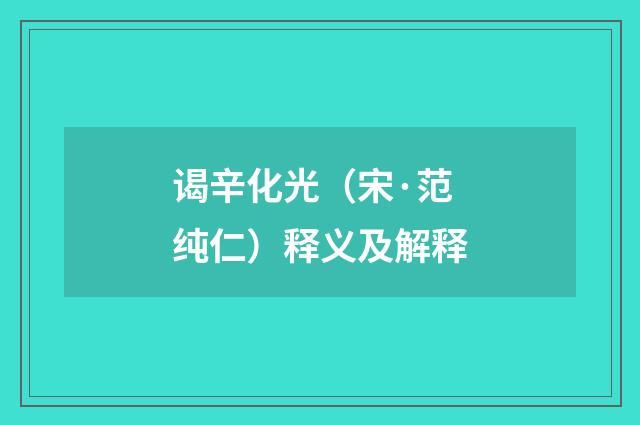谒辛化光（宋·范纯仁）释义及解释