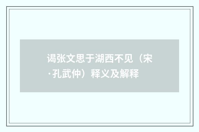 谒张文思于湖西不见（宋·孔武仲）释义及解释