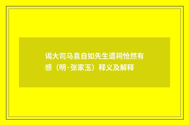 谒大司马袁自如先生遗祠怆然有感（明·张家玉）释义及解释