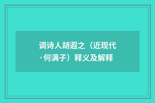 调诗人胡遐之（近现代·何满子）释义及解释
