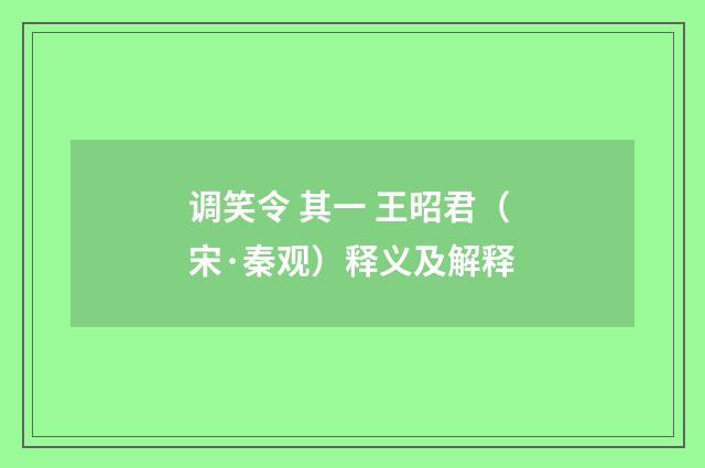 调笑令 其一 王昭君（宋·秦观）释义及解释