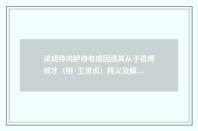 读胡侍鸿胪诗有感因遗其从子邑博叔才（明·王世贞）释义及解释