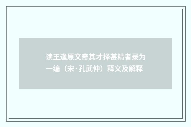 读王逢原文奇其才择甚精者录为一编（宋·孔武仲）释义及解释