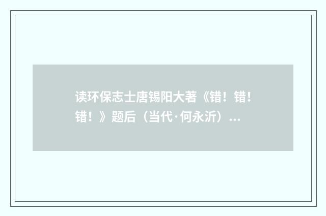 读环保志士唐锡阳大著《错！错！错！》题后（当代·何永沂）释义及解释