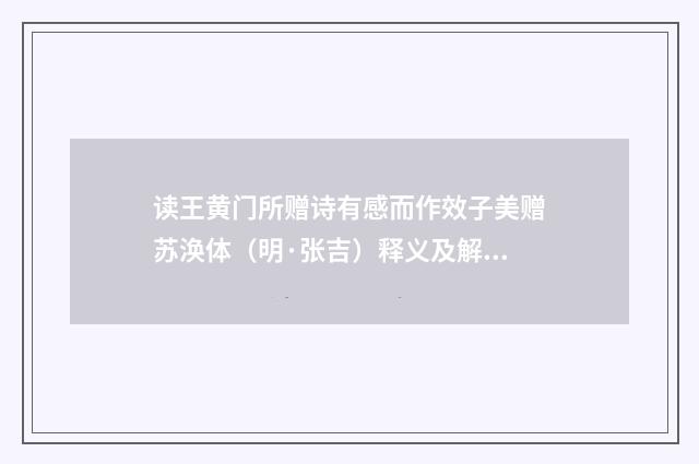 读王黄门所赠诗有感而作效子美赠苏涣体（明·张吉）释义及解释