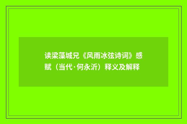 读梁藻城兄《风雨冰弦诗词》感赋（当代·何永沂）释义及解释