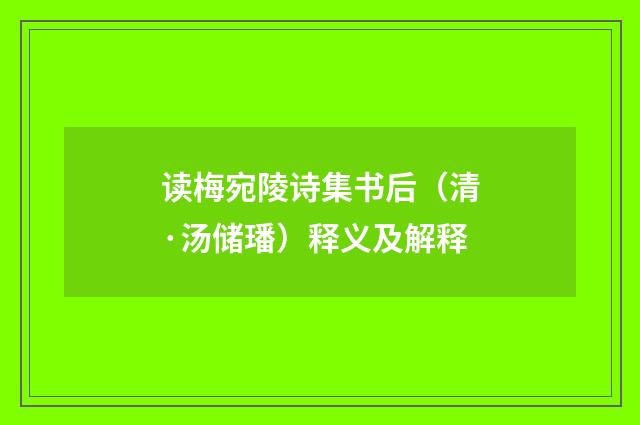 读梅宛陵诗集书后（清·汤储璠）释义及解释