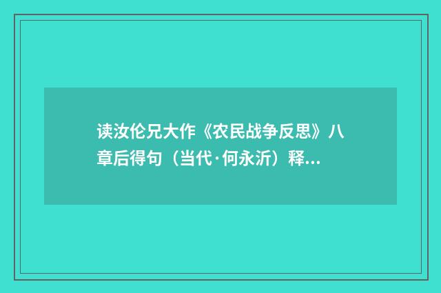 读汝伦兄大作《农民战争反思》八章后得句（当代·何永沂）释义及解释