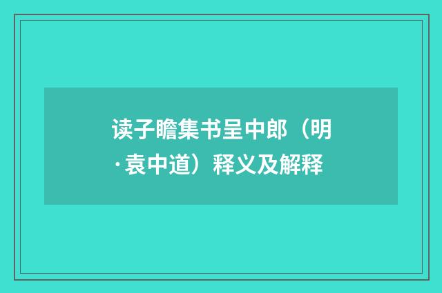 读子瞻集书呈中郎（明·袁中道）释义及解释