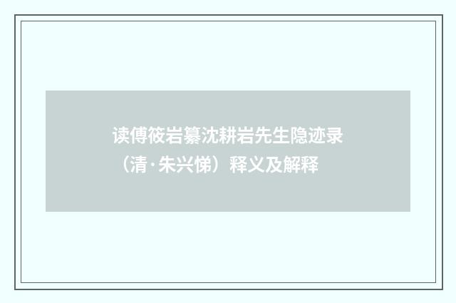 读傅筱岩纂沈耕岩先生隐迹录（清·朱兴悌）释义及解释