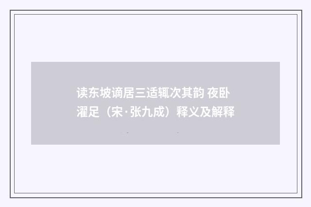 读东坡谪居三适辄次其韵 夜卧濯足（宋·张九成）释义及解释