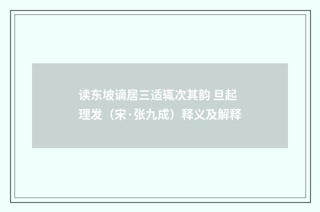 读东坡谪居三适辄次其韵 旦起理发（宋·张九成）释义及解释