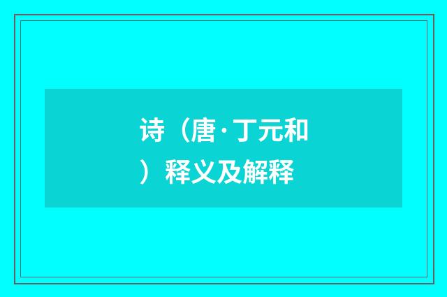 诗（唐·丁元和）释义及解释