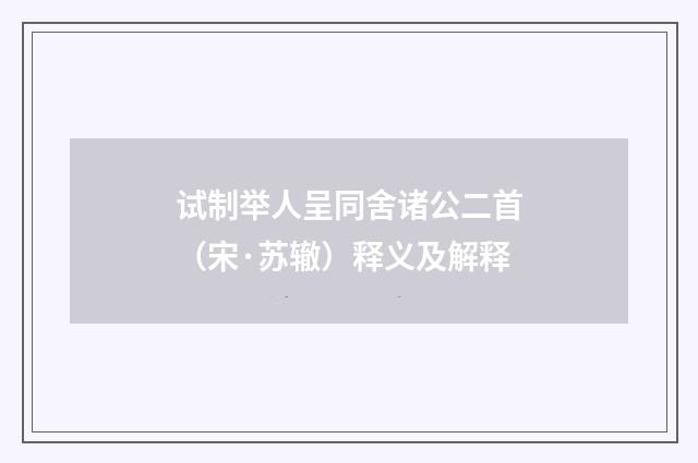 试制举人呈同舍诸公二首（宋·苏辙）释义及解释