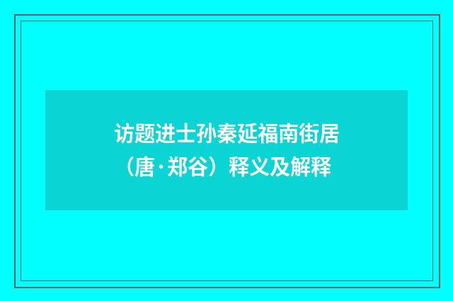 访题进士孙秦延福南街居（唐·郑谷）释义及解释