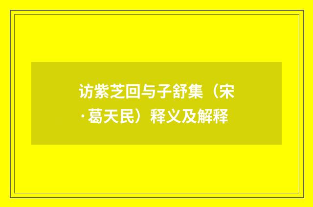 访紫芝回与子舒集（宋·葛天民）释义及解释