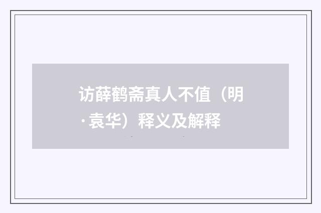 访薛鹤斋真人不值（明·袁华）释义及解释