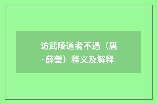 访武陵道者不遇（唐·薛瑩）释义及解释