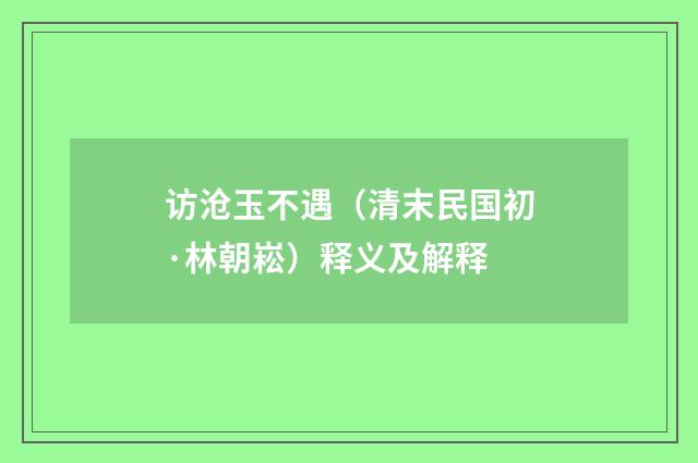 访沧玉不遇（清末民国初·林朝崧）释义及解释