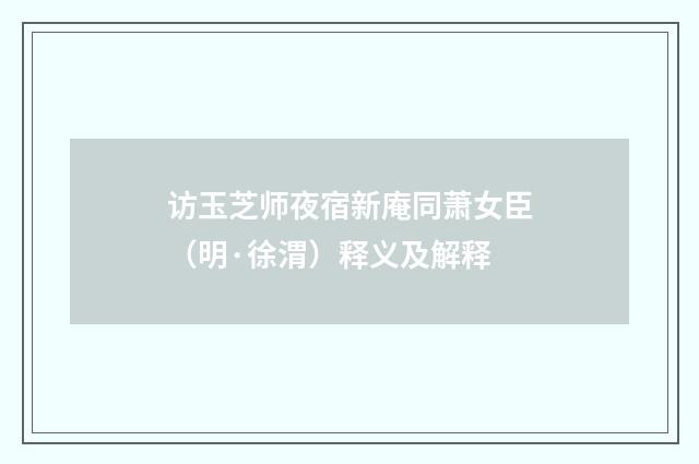 访玉芝师夜宿新庵同萧女臣（明·徐渭）释义及解释