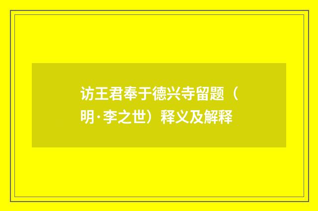 访王君奉于德兴寺留题（明·李之世）释义及解释