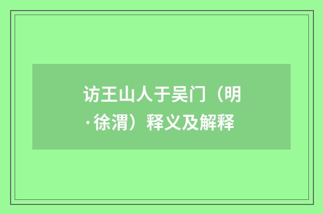 访王山人于吴门（明·徐渭）释义及解释