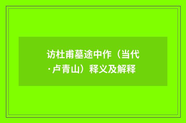 访杜甫墓途中作（当代·卢青山）释义及解释