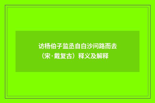 访杨伯子监丞自白沙问路而去（宋·戴复古）释义及解释