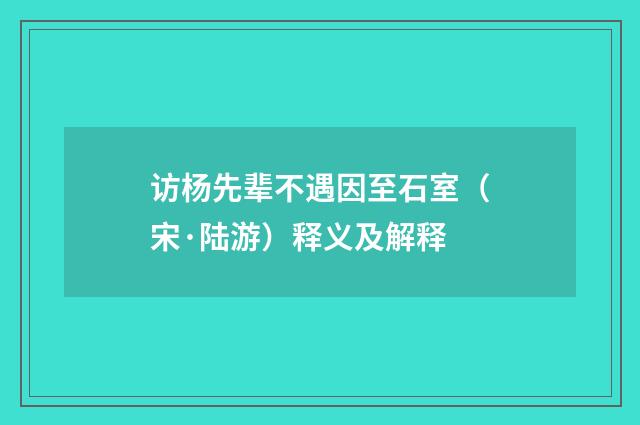 访杨先辈不遇因至石室（宋·陆游）释义及解释