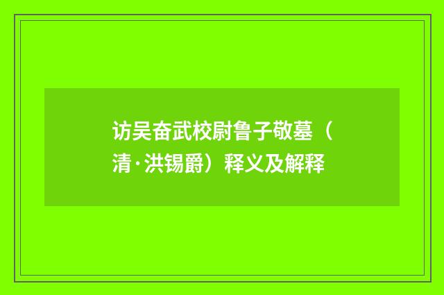 访吴奋武校尉鲁子敬墓（清·洪锡爵）释义及解释