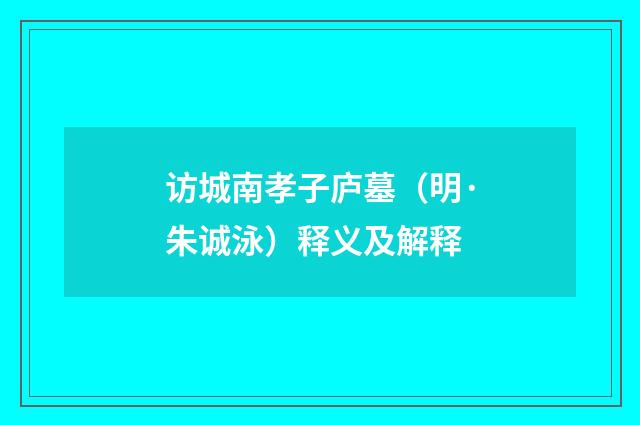 访城南孝子庐墓（明·朱诚泳）释义及解释
