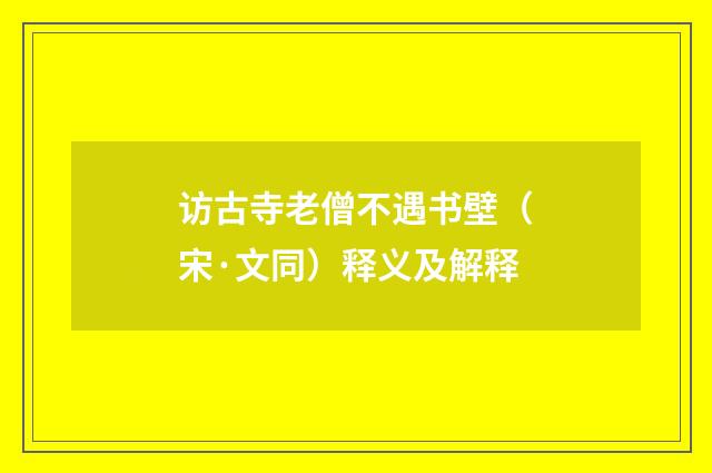 访古寺老僧不遇书壁（宋·文同）释义及解释