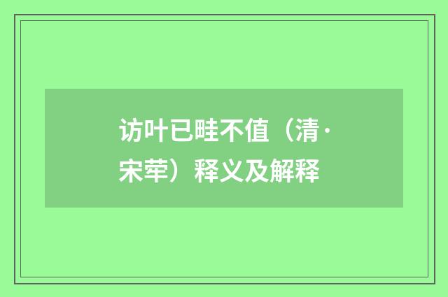 访叶已畦不值（清·宋荦）释义及解释