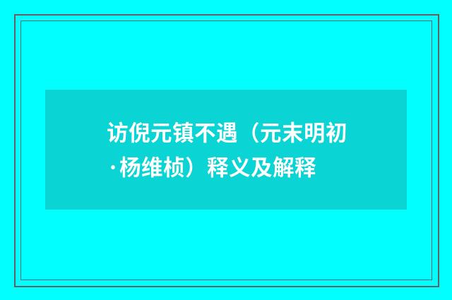 访倪元镇不遇（元末明初·杨维桢）释义及解释