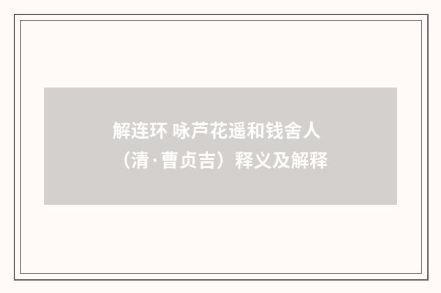 解连环 咏芦花遥和钱舍人（清·曹贞吉）释义及解释