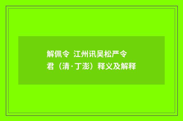 解佩令 江州讯吴松严令君（清·丁澎）释义及解释