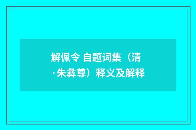 解佩令 自题词集（清·朱彝尊）释义及解释