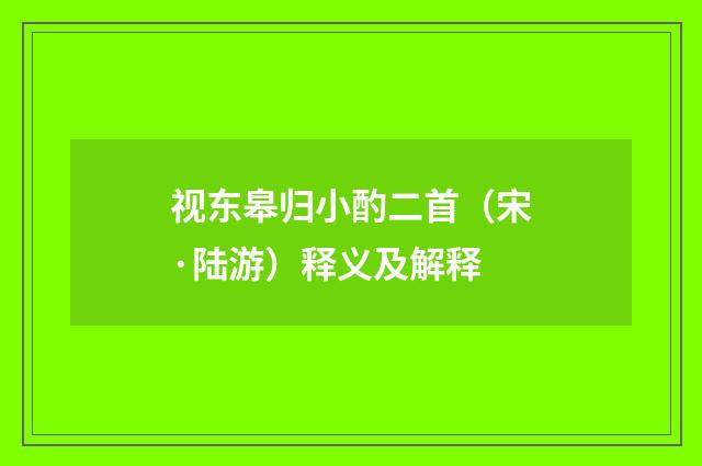 视东皋归小酌二首（宋·陆游）释义及解释