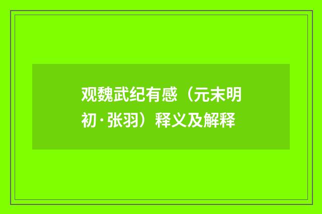 观魏武纪有感（元末明初·张羽）释义及解释