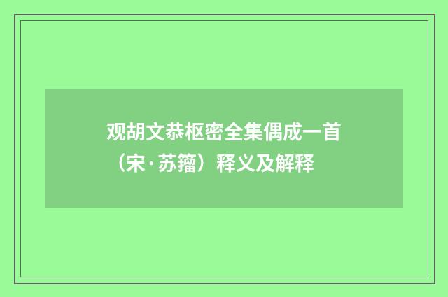 观胡文恭枢密全集偶成一首（宋·苏籀）释义及解释